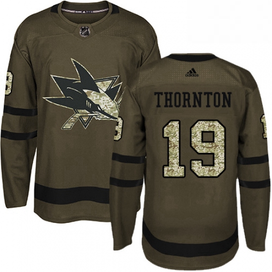 Mens Adidas San Jose Sharks 19 Joe Thornton Premier Green Salute