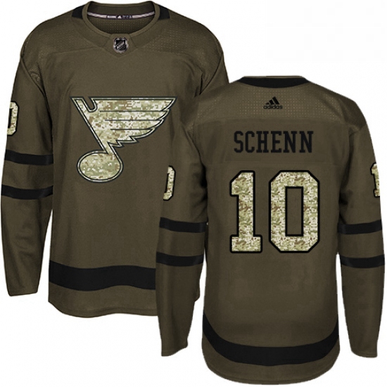 Mens Adidas St Louis Blues 10 Brayden Schenn Premier Green Salute to Service NHL Jersey