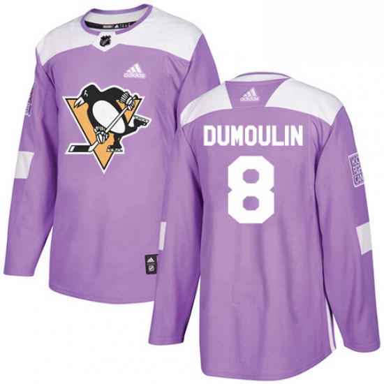 Mens Adidas Pittsburgh Penguins 8 Brian Dumoulin Authentic Purple Fights Cancer Practice NHL Jersey