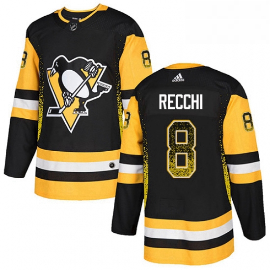 Mens Adidas Pittsburgh Penguins 8 Mark Recchi Authentic Black Drift Fashion NHL Jersey