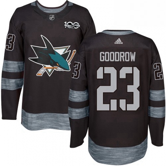 Mens Adidas San Jose Sharks 23 Barclay Goodrow Premier Black 1917 2017 100th Anniversary NHL Jersey