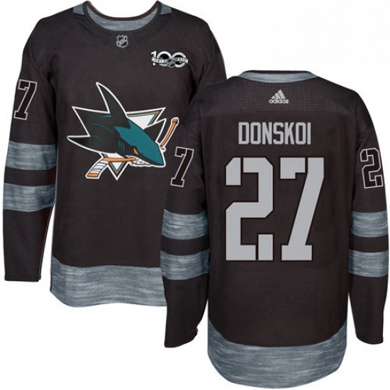 Mens Adidas San Jose Sharks 27 Joonas Donskoi Authentic Black 1917 2017 100th Anniversary NHL Jersey