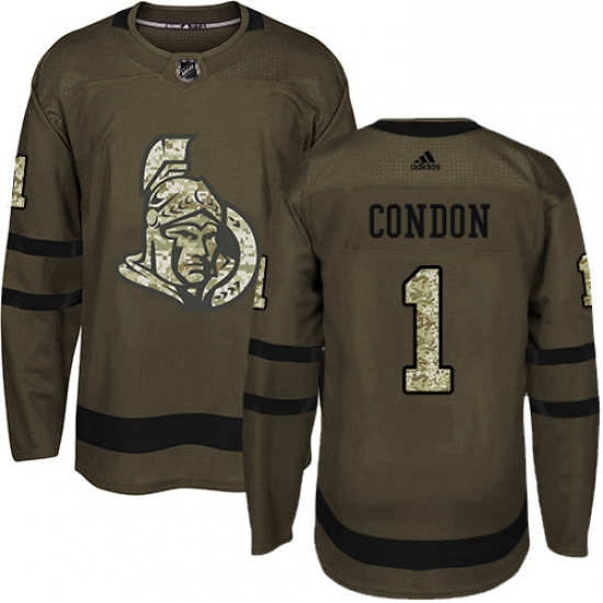 Mens Adidas Ottawa Senators 1 Mike Condon Authentic Green Salute to Service NHL Jersey