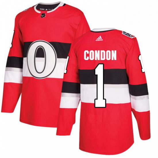 Mens Adidas Ottawa Senators 1 Mike Condon Authentic Red 2017 100 Classic NHL Jersey