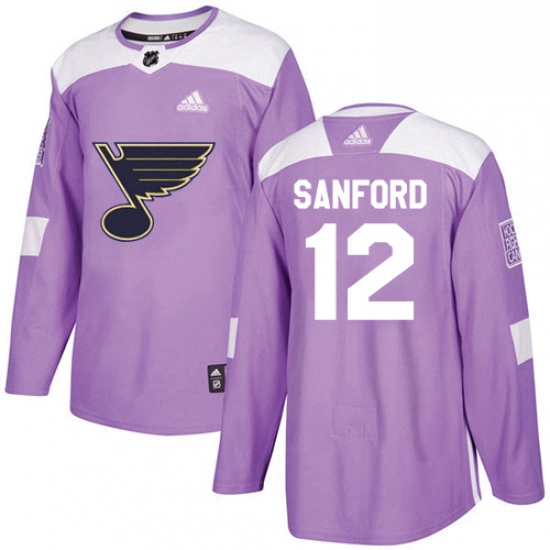 Mens Adidas St Louis Blues 12 Zach Sanford Authentic Purple Fights Cancer Practice NHL Jersey
