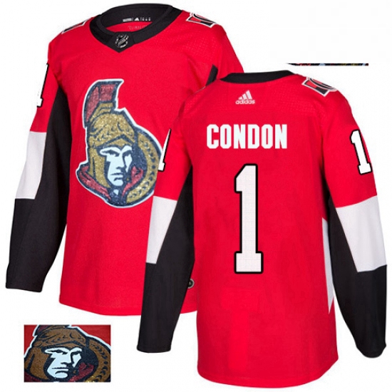 Mens Adidas Ottawa Senators 1 Mike Condon Authentic Red Fashion Gold NHL Jersey