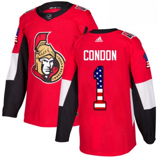 Mens Adidas Ottawa Senators 1 Mike Condon Authentic Red USA Flag Fashion NHL Jersey