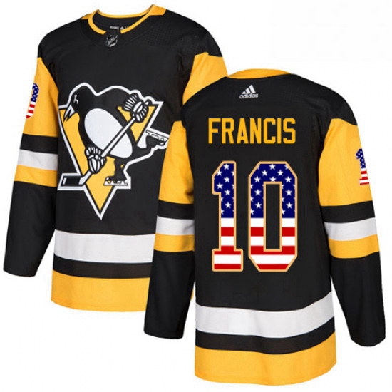 Mens Adidas Pittsburgh Penguins 10 Ron Francis Authentic Black USA Flag Fashion NHL Jersey