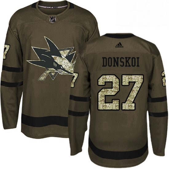 Mens Adidas San Jose Sharks 27 Joonas Donskoi Authentic Green Salute to Service NHL Jersey