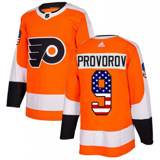 Mens Adidas Philadelphia Flyers 9 Ivan Provorov Authentic Orange USA Flag Fashion NHL Jersey