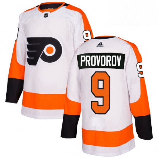 Mens Adidas Philadelphia Flyers 9 Ivan Provorov Authentic White Away NHL Jersey