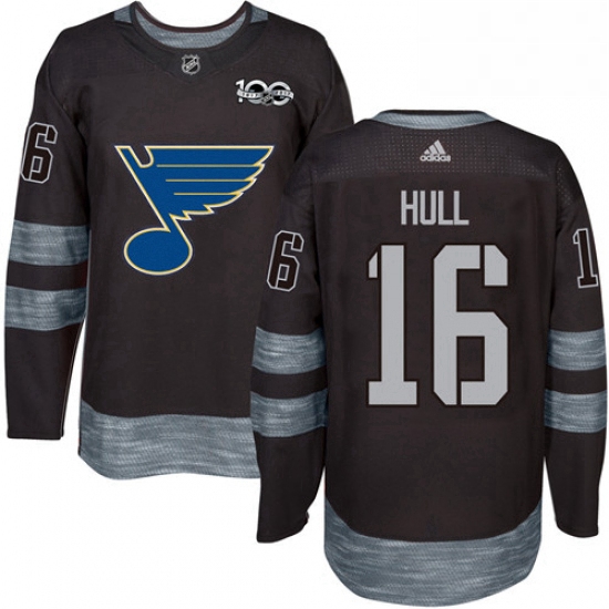 Mens Adidas St Louis Blues 16 Brett Hull Authentic Black 1917 2017 100th Anniversary NHL Jersey