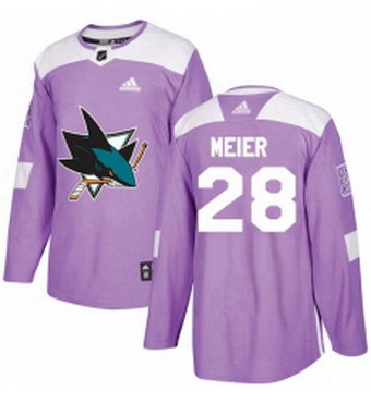 Mens Adidas San Jose Sharks 28 Timo Meier Authentic Purple Fights Cancer Practice NHL Jersey