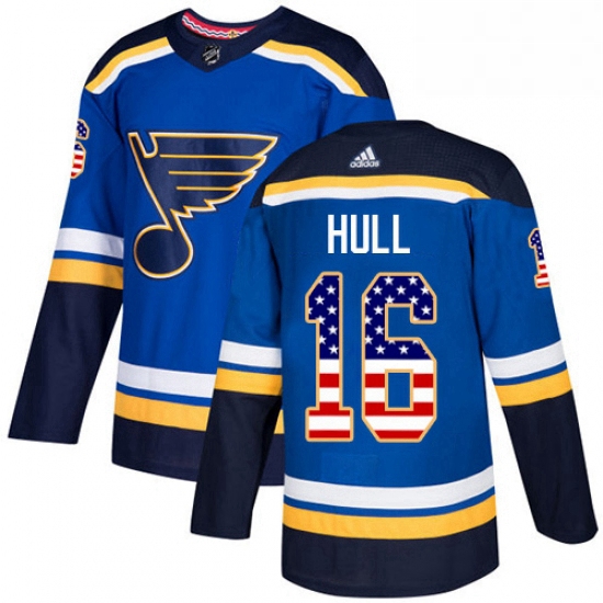 Mens Adidas St Louis Blues 16 Brett Hull Authentic Blue USA Flag Fashion NHL Jersey