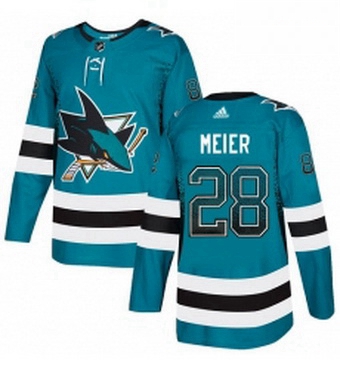 Mens Adidas San Jose Sharks 28 Timo Meier Authentic Teal Drift Fashion NHL Jersey