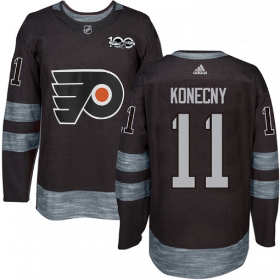 Mens Adidas Philadelphia Flyers 11 Travis Konecny Authentic Black 1917 2017 100th Anniversary NHL Je