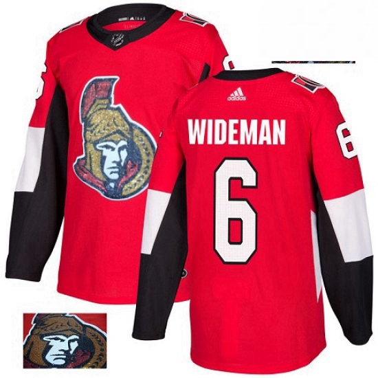 Mens Adidas Ottawa Senators 6 Chris Wideman Authentic Red Fashion Gold NHL Jersey