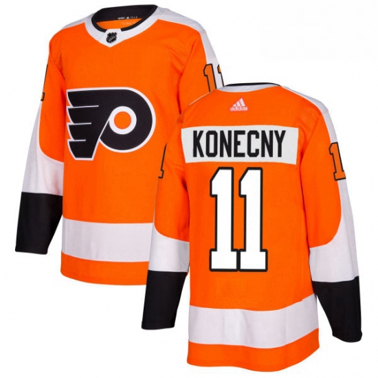 Mens Adidas Philadelphia Flyers 11 Travis Konecny Authentic Orange Home NHL Jersey