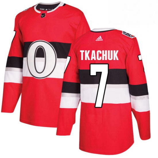 Mens Adidas Ottawa Senators 7 Brady Tkachuk Authentic Red 2017 100 Classic NHL Jersey