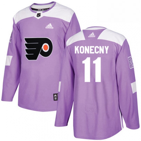 Mens Adidas Philadelphia Flyers 11 Travis Konecny Authentic Purple Fights Cancer Practice NHL Jersey