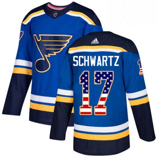 Mens Adidas St Louis Blues 17 Jaden Schwartz Authentic Blue USA Flag Fashion NHL Jersey