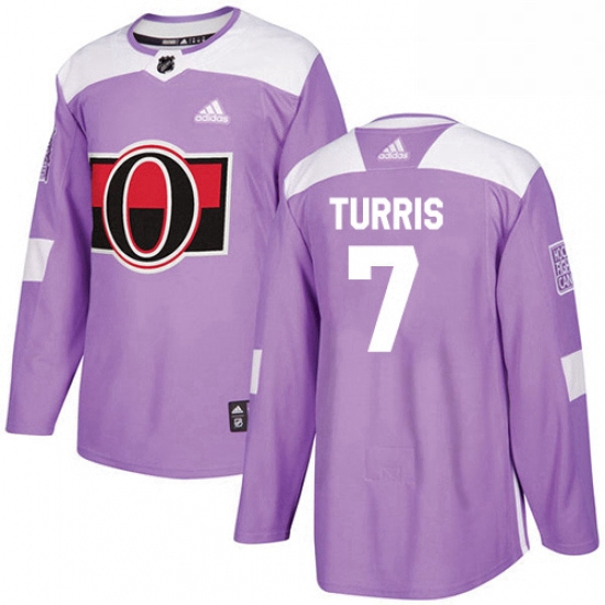 Mens Adidas Ottawa Senators 7 Kyle Turris Authentic Purple Fights Cancer Practice NHL Jersey