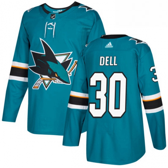 Mens Adidas San Jose Sharks 30 Aaron Dell Authentic Teal Green Home NHL Jersey