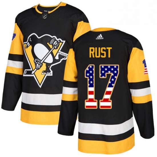 Mens Adidas Pittsburgh Penguins 17 Bryan Rust Authentic Black USA Flag Fashion NHL Jersey