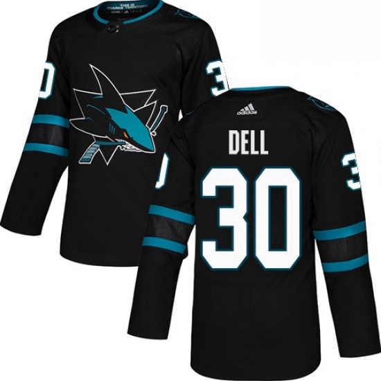 Mens Adidas San Jose Sharks 30 Aaron Dell Premier Black Alternate NHL Jersey