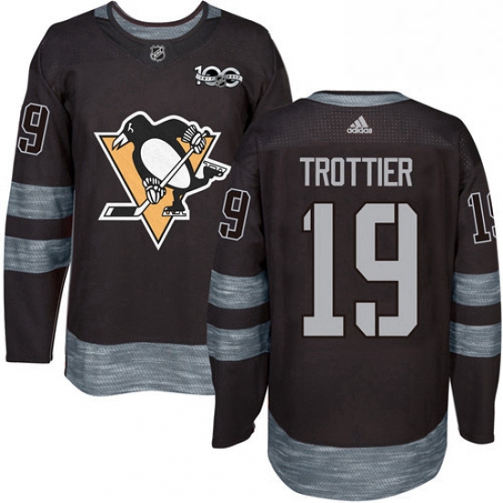 Mens Adidas Pittsburgh Penguins 19 Bryan Trottier Authentic Black 1917 2017 100th Anniversary NHL Je