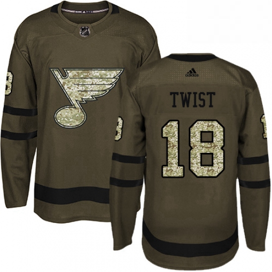 Mens Adidas St Louis Blues 18 Tony Twist Authentic Green Salute to Service NHL Jersey