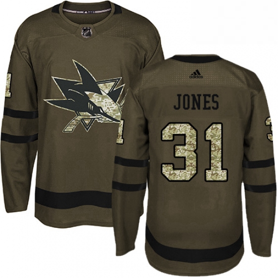 Mens Adidas San Jose Sharks 31 Martin Jones Authentic Green Salu