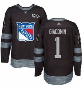 Mens Adidas New York Rangers 1 Eddie Giacomin Authentic Black 1917 2017 100th Anniversary NHL Jersey