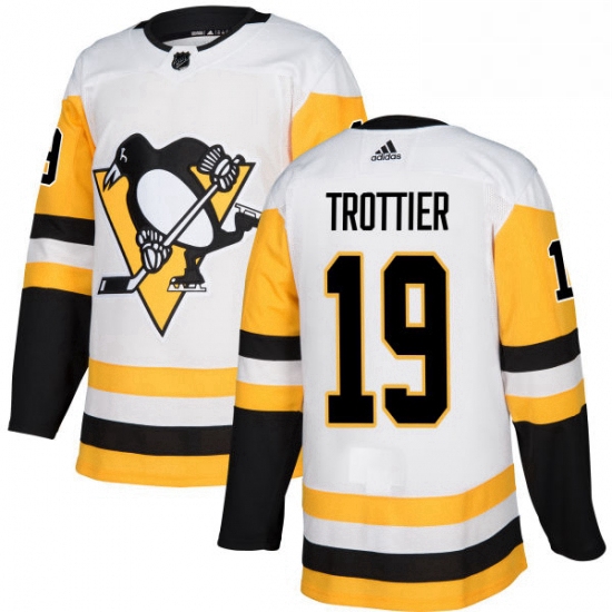 Mens Adidas Pittsburgh Penguins 19 Bryan Trottier Authentic White Away NHL Jersey