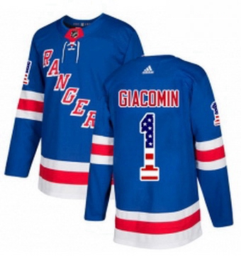 Mens Adidas New York Rangers 1 Eddie Giacomin Authentic Royal Blue USA Flag Fashion NHL Jersey