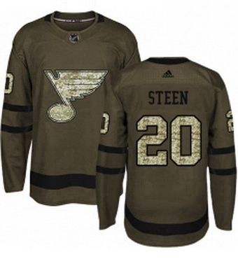 Mens Adidas St Louis Blues 20 Alexander Steen Authentic Green Salute to Service NHL Jersey