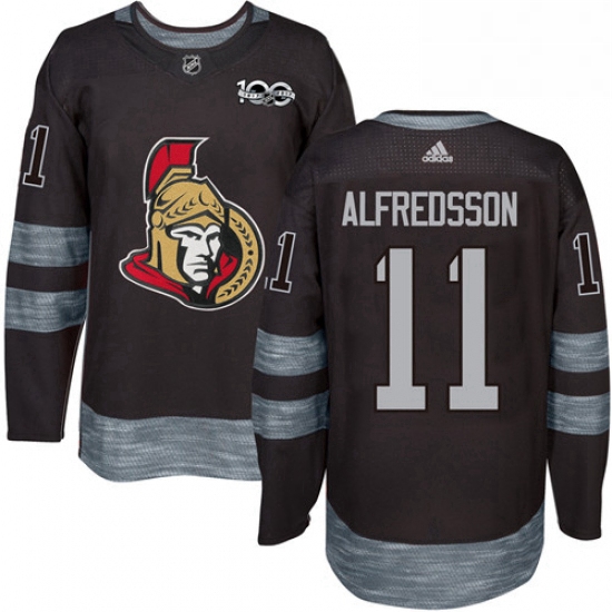 Mens Adidas Ottawa Senators 11 Daniel Alfredsson Authentic Black 1917 2017 100th Anniversary NHL Jer