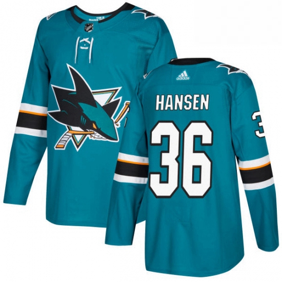 Mens Adidas San Jose Sharks 36 Jannik Hansen Authentic Teal Green Home NHL Jersey