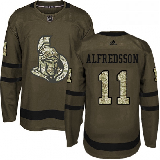 Mens Adidas Ottawa Senators 11 Daniel Alfredsson Authentic Green Salute to Service NHL Jersey