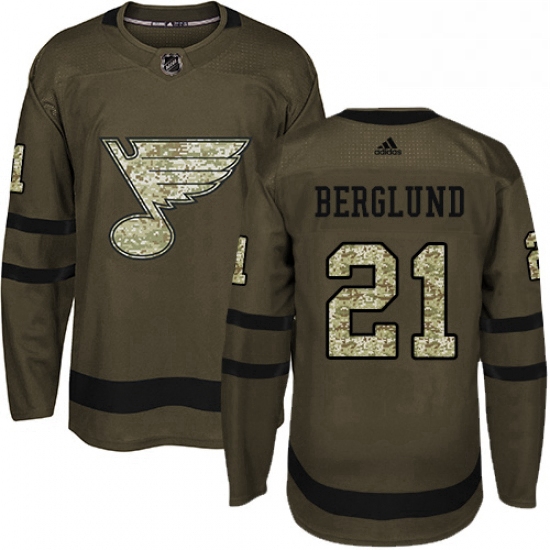 Mens Adidas St Louis Blues 21 Patrik Berglund Premier Green Salute to Service NHL Jersey