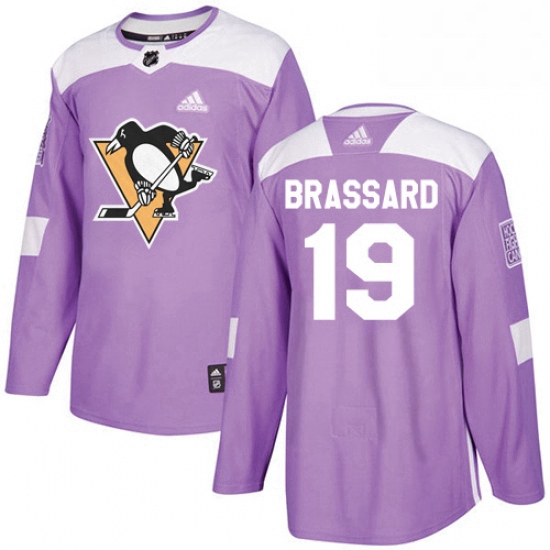 Mens Adidas Pittsburgh Penguins 19 Derick Brassard Authentic Purple Fights Cancer Practice NHL Jerse