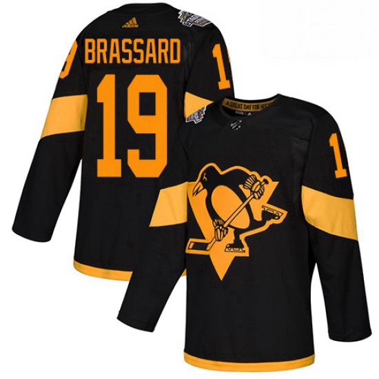 Mens Adidas Pittsburgh Penguins 19 Derick Brassard Black Authentic 2019 Stadium Series Stitched NHL 