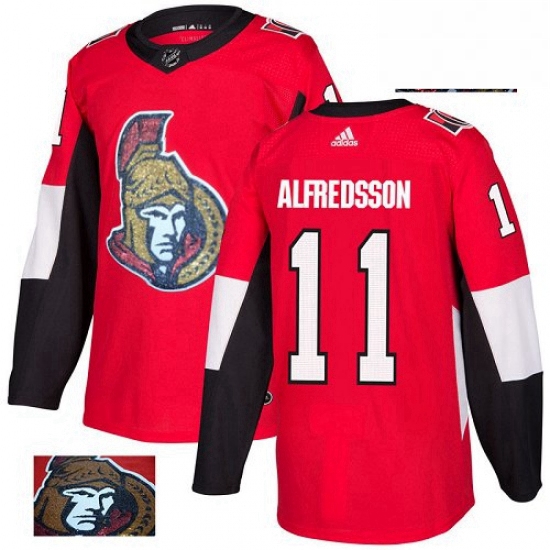 Mens Adidas Ottawa Senators 11 Daniel Alfredsson Authentic Red Fashion Gold NHL Jersey