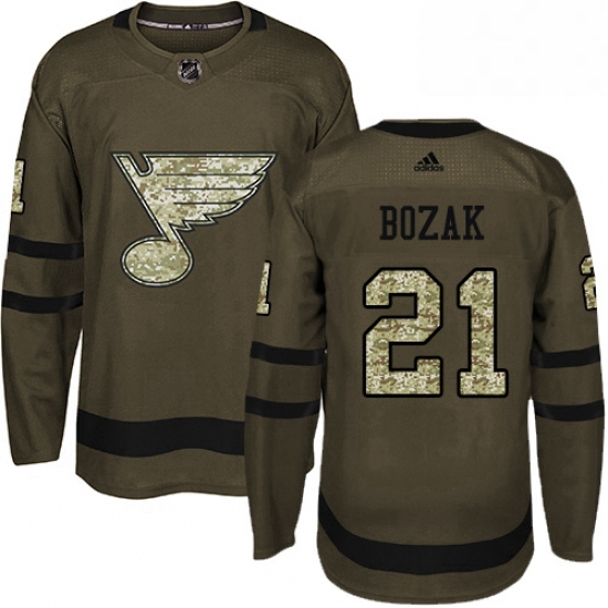 Mens Adidas St Louis Blues 21 Tyler Bozak Authentic Green Salute to Service NHL Jersey