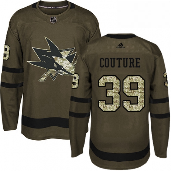 Mens Adidas San Jose Sharks 39 Logan Couture Authentic Green Salute to Service NHL Jersey