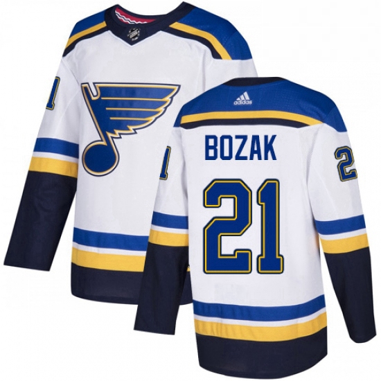 Mens Adidas St Louis Blues 21 Tyler Bozak Authentic White Away NHL Jersey