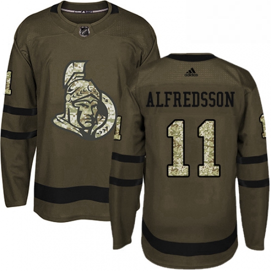 Mens Adidas Ottawa Senators 11 Daniel Alfredsson Premier Green Salute to Service NHL Jersey