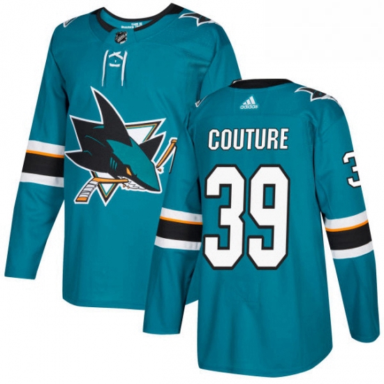 Mens Adidas San Jose Sharks 39 Logan Couture Authentic Teal Green Home NHL Jersey