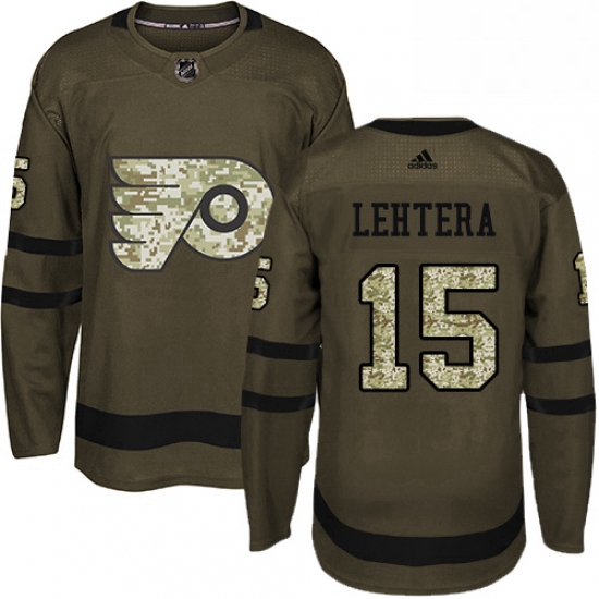 Mens Adidas Philadelphia Flyers 15 Jori Lehtera Premier Green Salute to Service NHL Jersey