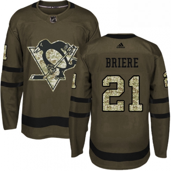 Mens Adidas Pittsburgh Penguins 21 Michel Briere Authentic Green Salute to Service NHL Jersey